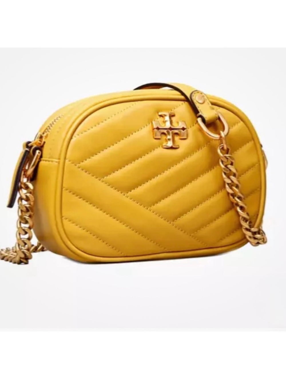 Tory Burch Leather Kira Chevron camera bag yellow